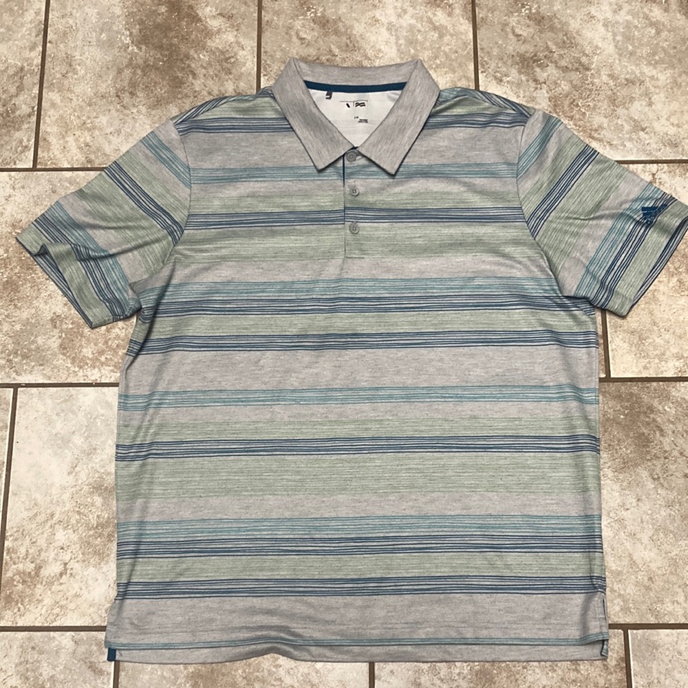 Gray Striped Adidas Collared Golf Shirt - XL